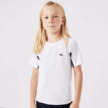 Kids Lacoste V0ZN3154 White Navy Blue White Y2U SPORT Color-Block Tennis T-Shirt