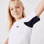 Kids Lacoste V0ZN3154 White Navy Blue White Y2U SPORT Color-Block Tennis T-Shirt - Image 7