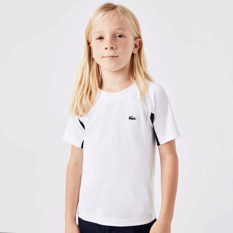 Kids Lacoste V0ZN3154 White Navy Blue White Y2U SPORT Color-Block Tennis T-Shirt - Image 1