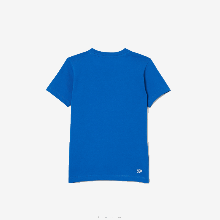 Kids Lacoste V0ZN3157 Blue White LUX SPORT Tennis Technical Jersey Oversized Croc T-Shirt - Image 2