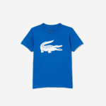 Kids Lacoste V0ZN3157 Blue White LUX SPORT Tennis Technical Jersey Oversized Croc T-Shirt