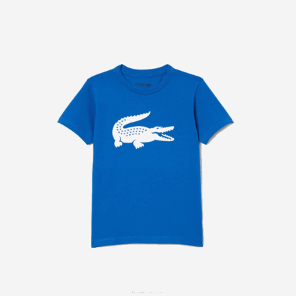 Kids Lacoste V0ZN3157 Blue White LUX SPORT Tennis Technical Jersey Oversized Croc T-Shirt