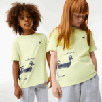 Kids Lacoste V0ZN3161 Yellow 6GD Crocodile Print Cotton Jersey T-Shirt