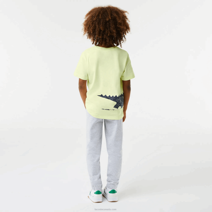 Kids Lacoste V0ZN3161 Yellow 6GD Crocodile Print Cotton Jersey T-Shirt - Image 3