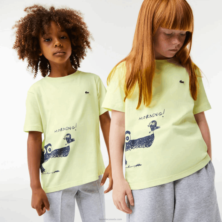 Kids Lacoste V0ZN3161 Yellow 6GD Crocodile Print Cotton Jersey T-Shirt - Image 1