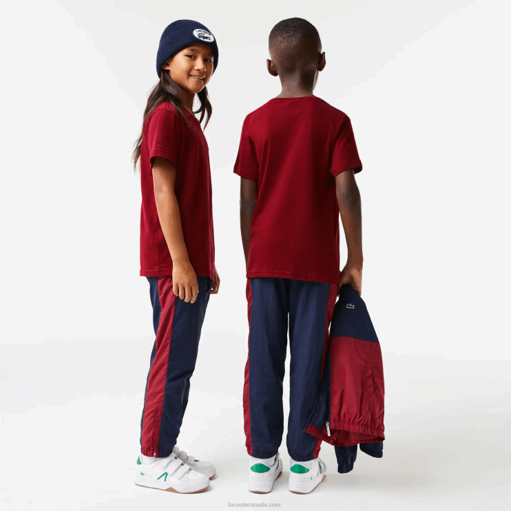 Kids Lacoste V0ZN3165 Bordeaux YPW Crew Neck Cotton Jersey T-Shirt - Image 3