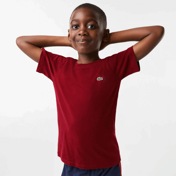 Kids Lacoste V0ZN3165 Bordeaux YPW Crew Neck Cotton Jersey T-Shirt - Image 4