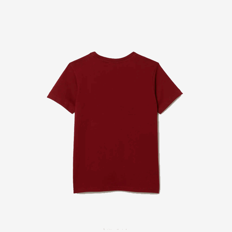 Kids Lacoste V0ZN3165 Bordeaux YPW Crew Neck Cotton Jersey T-Shirt - Image 6