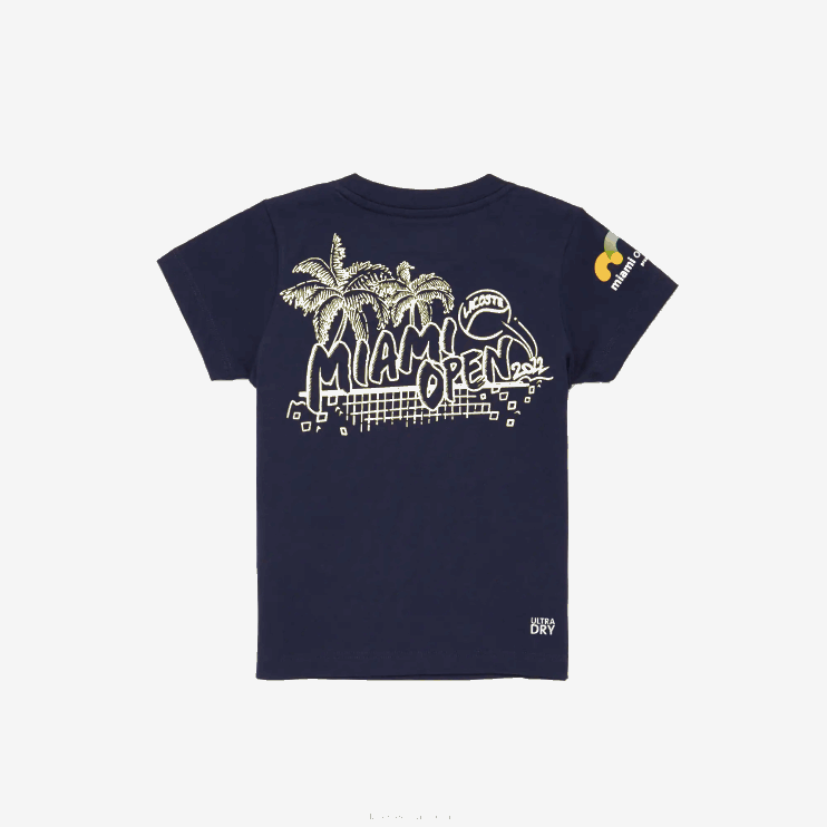 Kids Lacoste V0ZN3176 Navy Blue 166 Miami Open Graphic Logo T-shirt - Image 2