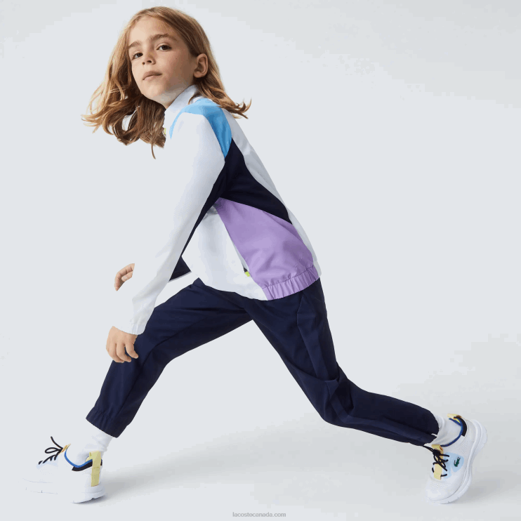 Kids Lacoste V0ZN3185 White Navy Blue Purple 6HU SPORT Color-Block Tennis Tracksuit - Image 2