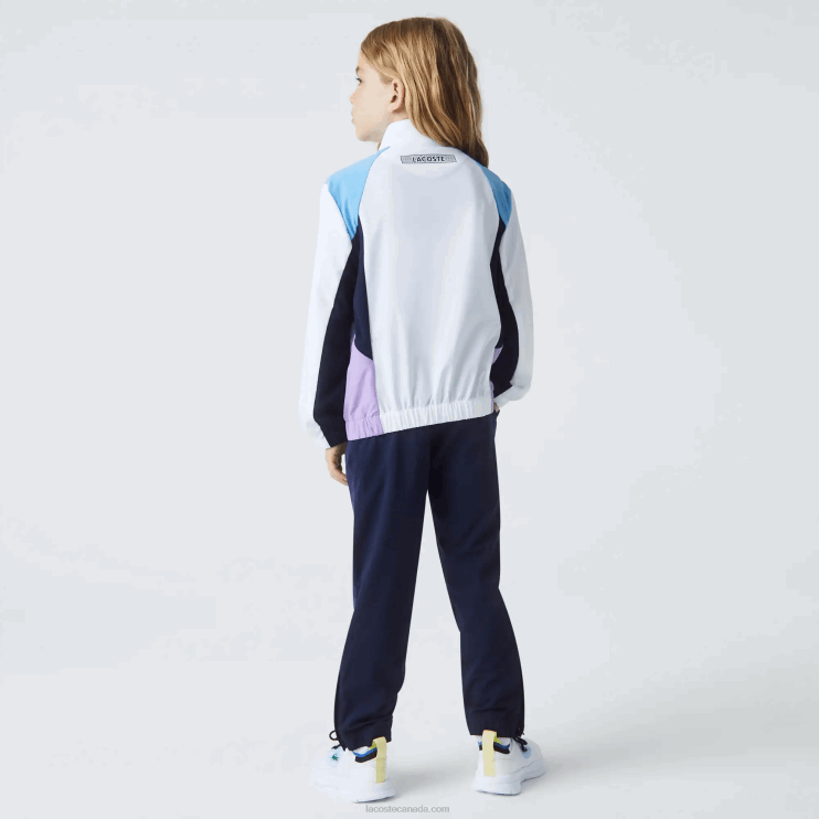 Kids Lacoste V0ZN3185 White Navy Blue Purple 6HU SPORT Color-Block Tennis Tracksuit - Image 3