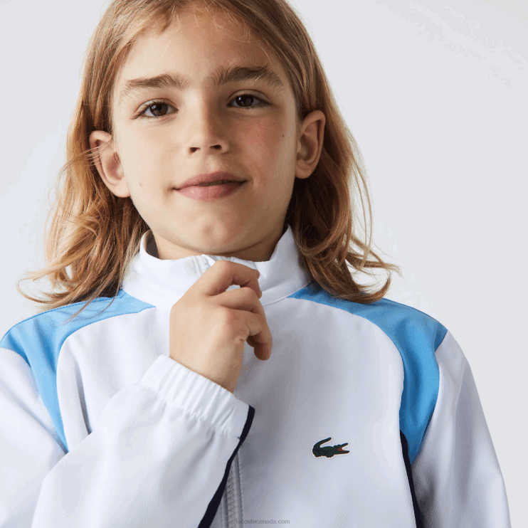 Kids Lacoste V0ZN3185 White Navy Blue Purple 6HU SPORT Color-Block Tennis Tracksuit - Image 4