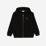 Kids Lacoste V0ZN3190 Black 031 Kangaroo Pocket Hooded Zip Sweatshirt