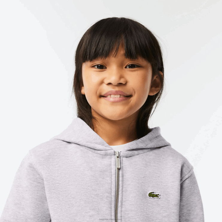 Kids Lacoste V0ZN3191 Grey Chine CCA Kangaroo Pocket Hooded Zip Sweatshirt - Image 2