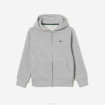Kids Lacoste V0ZN3191 Grey Chine CCA Kangaroo Pocket Hooded Zip Sweatshirt - Image 3