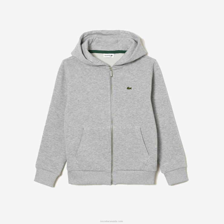 Kids Lacoste V0ZN3191 Grey Chine CCA Kangaroo Pocket Hooded Zip Sweatshirt - Image 3