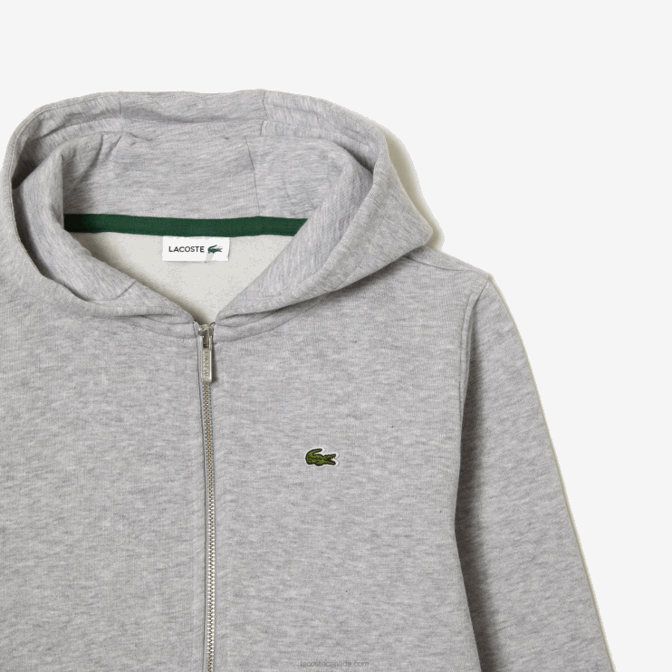 Kids Lacoste V0ZN3191 Grey Chine CCA Kangaroo Pocket Hooded Zip Sweatshirt - Image 5