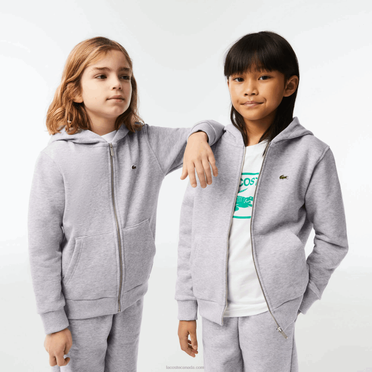 Kids Lacoste V0ZN3191 Grey Chine CCA Kangaroo Pocket Hooded Zip Sweatshirt - Image 1