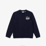 Kids Lacoste V0ZN3204 Navy Blue 166 Crocodile Branding Cotton Fleece Sweatshirt