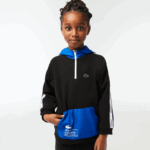 Kids Lacoste V0ZN3205 Black Blue 985 Kangaroo Pocket Hooded Sweatshirt - Image 2