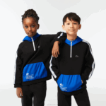 Kids Lacoste V0ZN3205 Black Blue 985 Kangaroo Pocket Hooded Sweatshirt