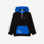 Kids Lacoste V0ZN3205 Black Blue 985 Kangaroo Pocket Hooded Sweatshirt - Image 4