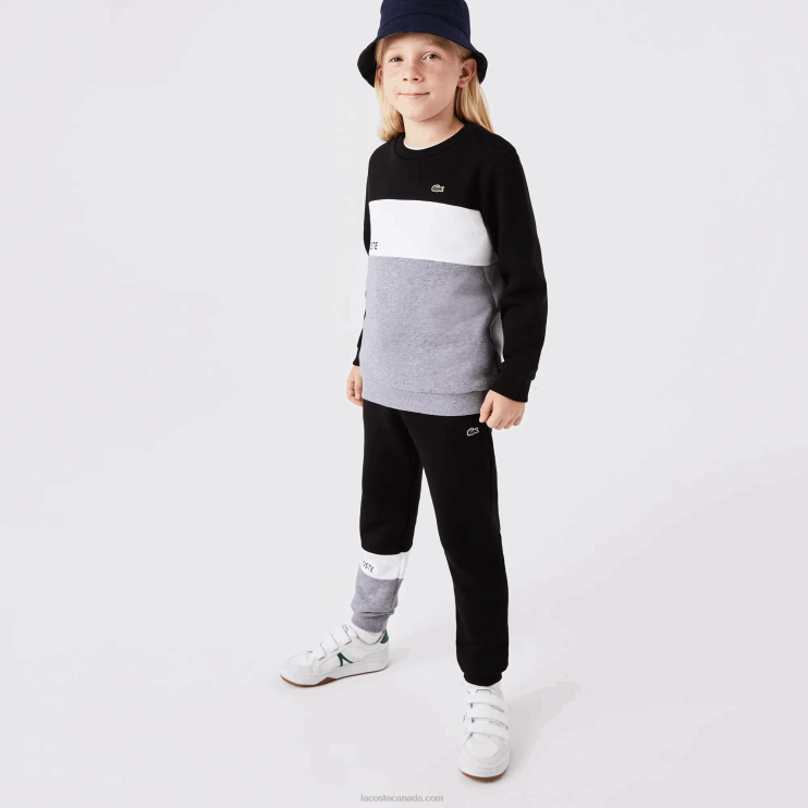 Kids Lacoste V0ZN3214 Black White Grey Chine NUA Branded Trackpants - Image 2