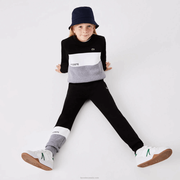 Kids Lacoste V0ZN3214 Black White Grey Chine NUA Branded Trackpants - Image 1