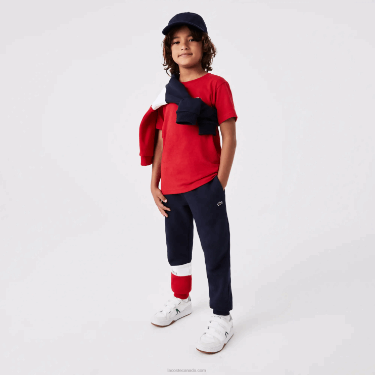 Kids Lacoste V0ZN3215 Navy Blue White Red LAW Branded Trackpants - Image 1