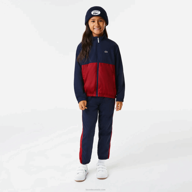 Kids Lacoste V0ZN3219 Navy Blue Bordeaux LUB High-Neck Colorblock Jacket - Image 2