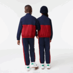 Kids Lacoste V0ZN3219 Navy Blue Bordeaux LUB High-Neck Colorblock Jacket - Image 3