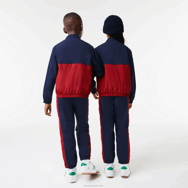 Kids Lacoste V0ZN3219 Navy Blue Bordeaux LUB High-Neck Colorblock Jacket - Image 3