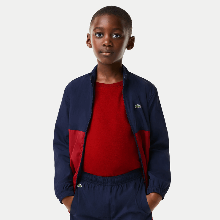 Kids Lacoste V0ZN3219 Navy Blue Bordeaux LUB High-Neck Colorblock Jacket - Image 4