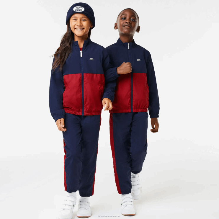 Kids Lacoste V0ZN3219 Navy Blue Bordeaux LUB High-Neck Colorblock Jacket - Image 7