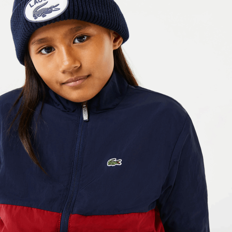 Kids Lacoste V0ZN3219 Navy Blue Bordeaux LUB High-Neck Colorblock Jacket - Image 8