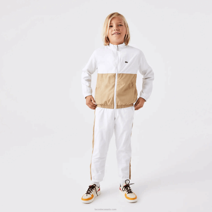 Kids Lacoste V0ZN3220 White Beige WN5 High-Neck Colorblock Jacket - Image 7