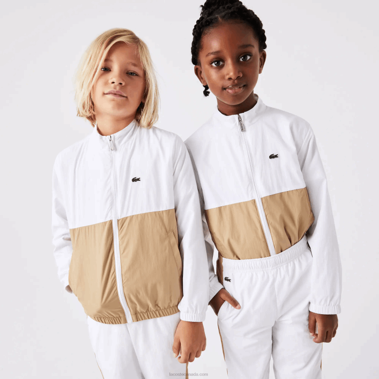 Kids Lacoste V0ZN3220 White Beige WN5 High-Neck Colorblock Jacket - Image 1
