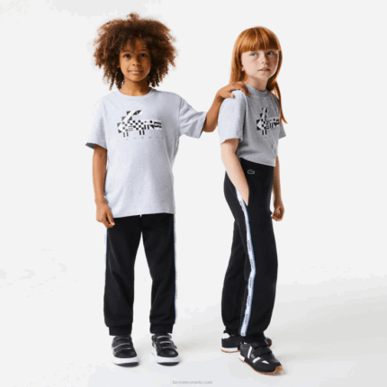 Kids Lacoste V0ZN3223 Black Blue 985 Printed Bands Trackpants