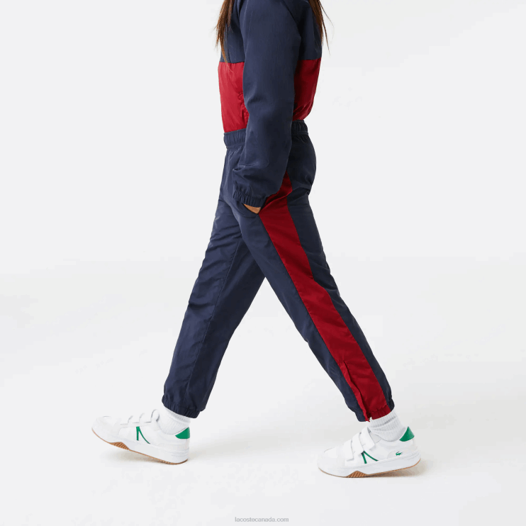 Kids Lacoste V0ZN3225 Navy Blue Bordeaux LUB Contrast Band Trackpants - Image 2