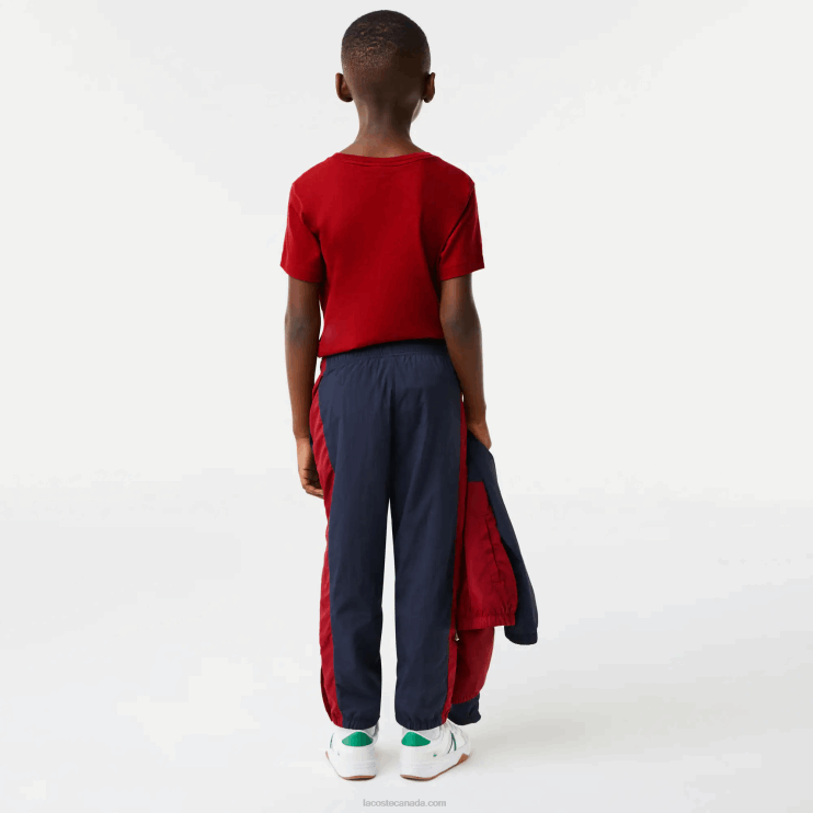 Kids Lacoste V0ZN3225 Navy Blue Bordeaux LUB Contrast Band Trackpants - Image 3