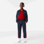 Kids Lacoste V0ZN3225 Navy Blue Bordeaux LUB Contrast Band Trackpants - Image 4