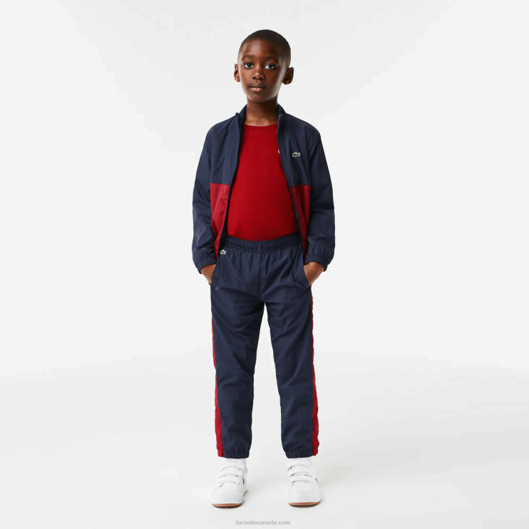 Kids Lacoste V0ZN3225 Navy Blue Bordeaux LUB Contrast Band Trackpants - Image 4