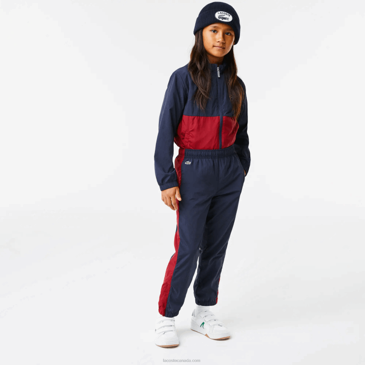 Kids Lacoste V0ZN3225 Navy Blue Bordeaux LUB Contrast Band Trackpants - Image 8