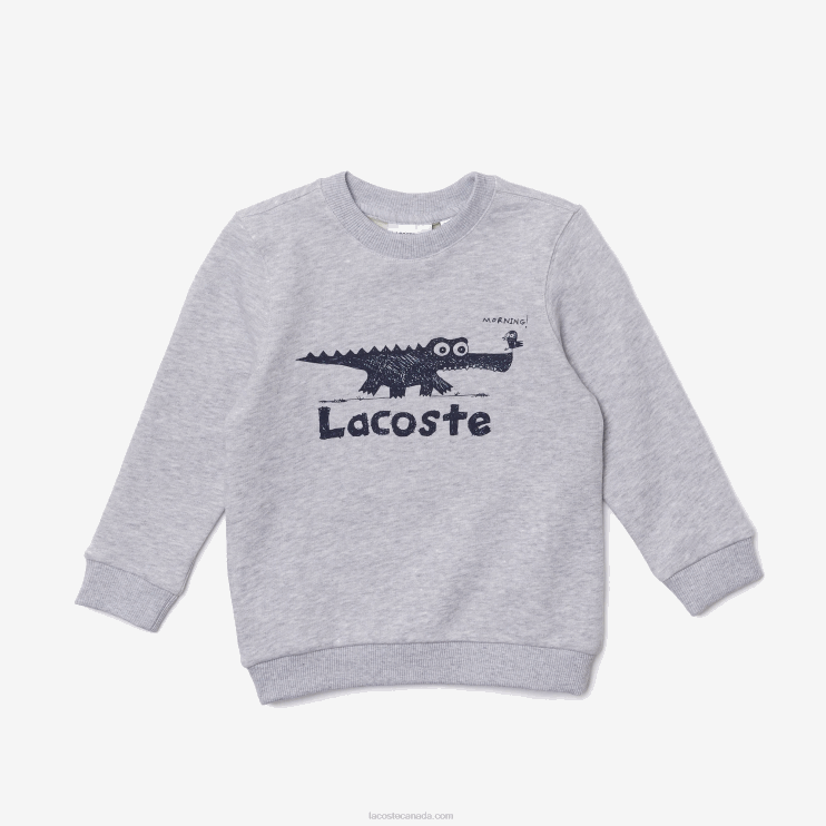 Kids Lacoste V0ZN3230 Grey Chine CCA Crocodile Print Crew Neck Sweatshirt - Image 4