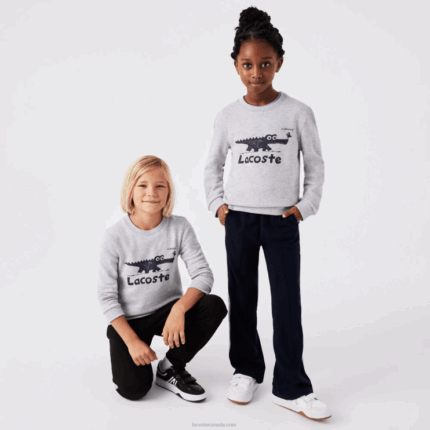 Kids Lacoste V0ZN3230 Grey Chine CCA Crocodile Print Crew Neck Sweatshirt