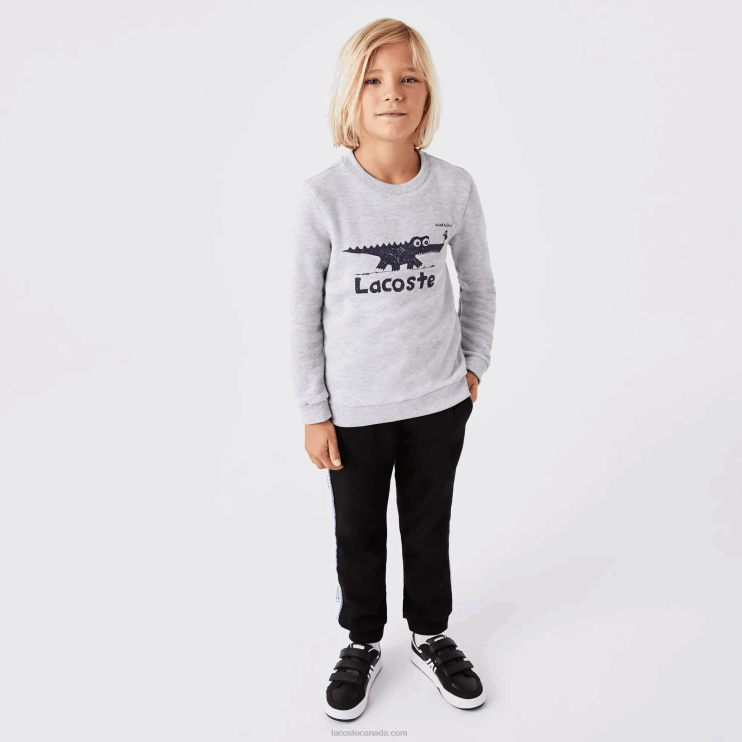 Kids Lacoste V0ZN3230 Grey Chine CCA Crocodile Print Crew Neck Sweatshirt - Image 6
