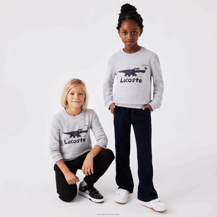 Kids Lacoste V0ZN3230 Grey Chine CCA Crocodile Print Crew Neck Sweatshirt - Image 1