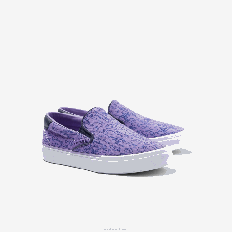 Kids Lacoste V0ZN3235 Purple White 84X Jump Serve Textile Slip On - Image 2