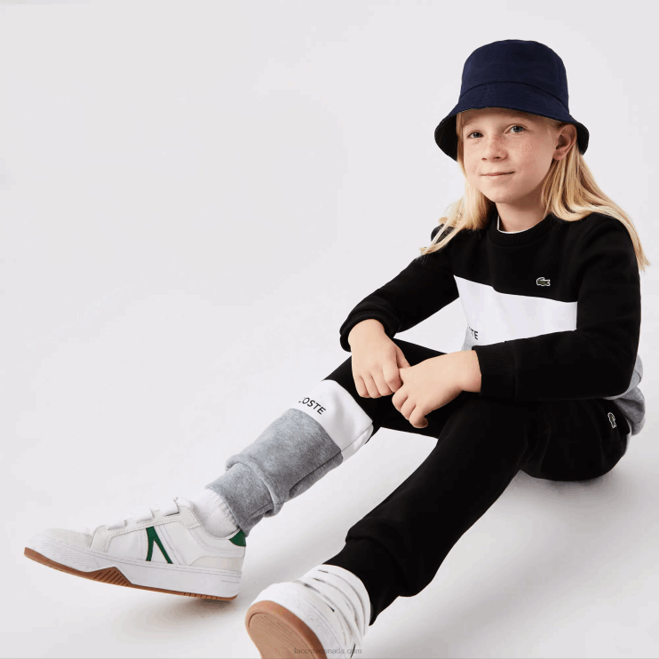 Kids Lacoste V0ZN3236 Black White Grey Chine NUA Branded Crew Neck Sweatshirt - Image 2