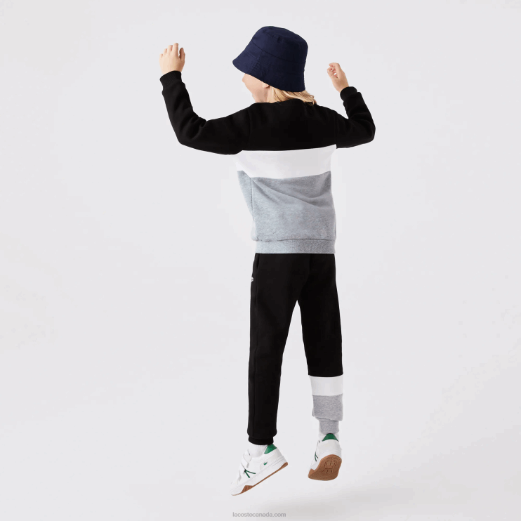 Kids Lacoste V0ZN3236 Black White Grey Chine NUA Branded Crew Neck Sweatshirt - Image 3